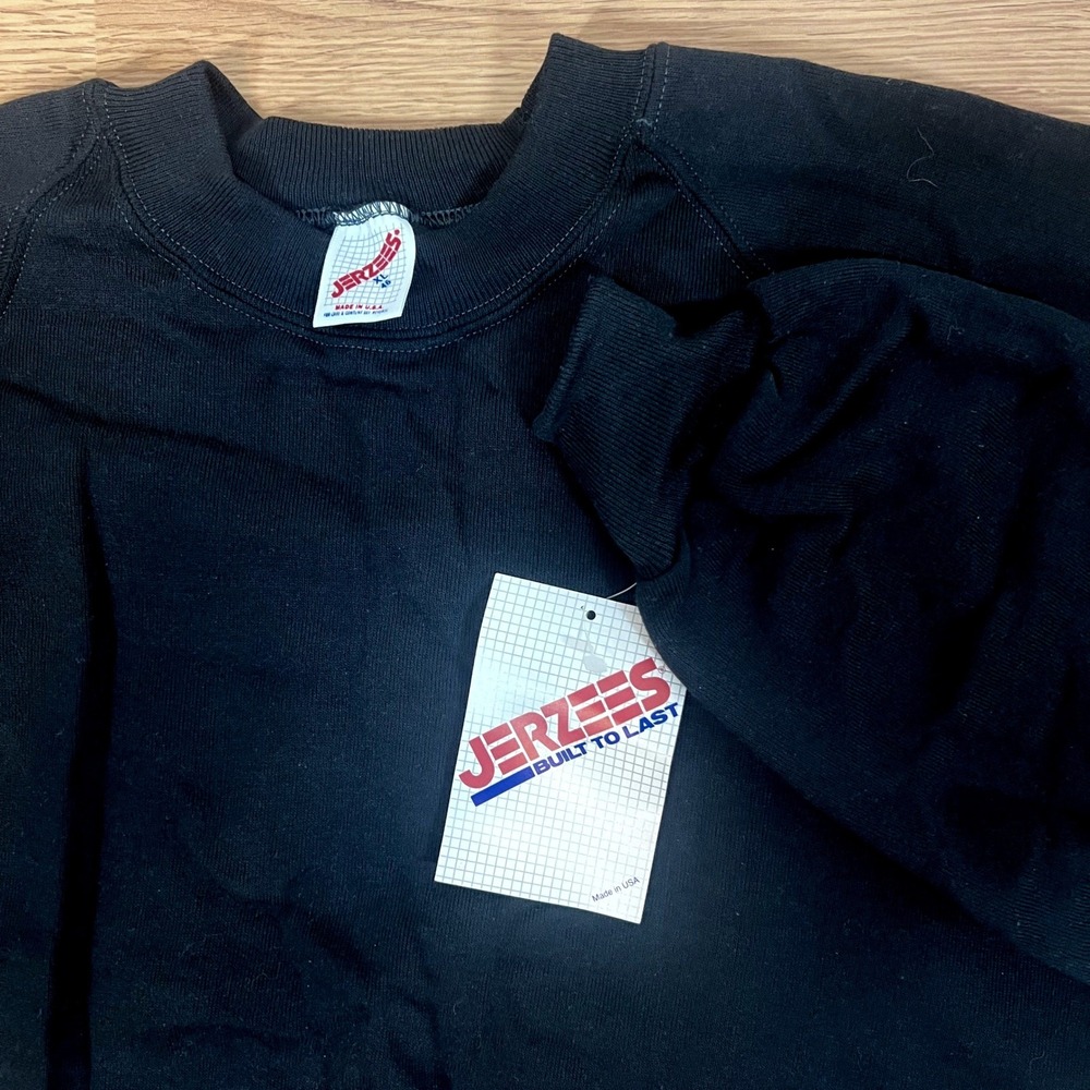 Vintage Jerzees Sweatshirt XL Black Blank Crewneck Raglan USA Made NWT Deadstock